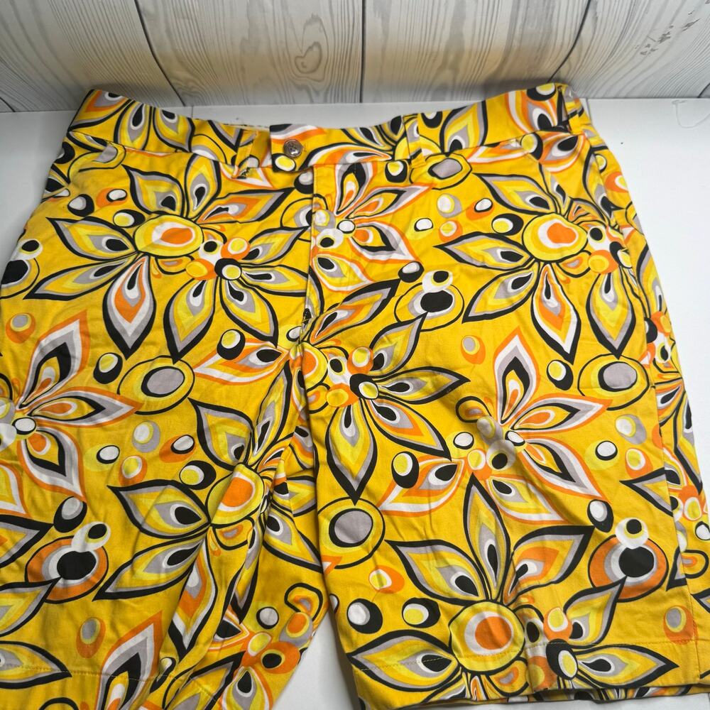 Loudmouth Golf Shorts Men 40 Yellow Multicolor Golfer Geometric Floral Pockets